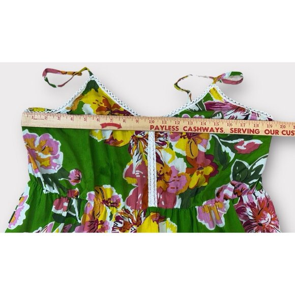 Womens Sz‎ XL Dress Midi Green Tropical Floral Adjustable Straps Smocked Vacay - Picture 7 of 9